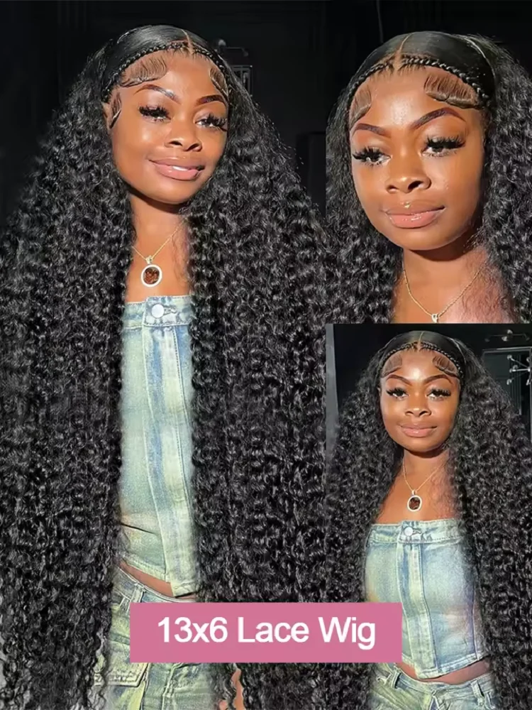 300% Density 40 46 Inch Deep Wave 13x6 HD Lace Front Human Hair Wigs 13x4 Frontal Wigs Water Curly Wigs For Women Raw Brazilian 3