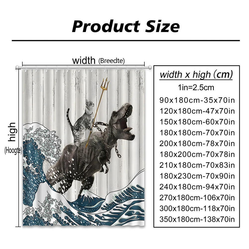 Funny Cat Shower Curtain Cool Cat Dinosaur Japanese Ocean Wave Decor Fabric Bathroom Curtains Kids Rustic Wooden Bath Curtain Shower Curtains