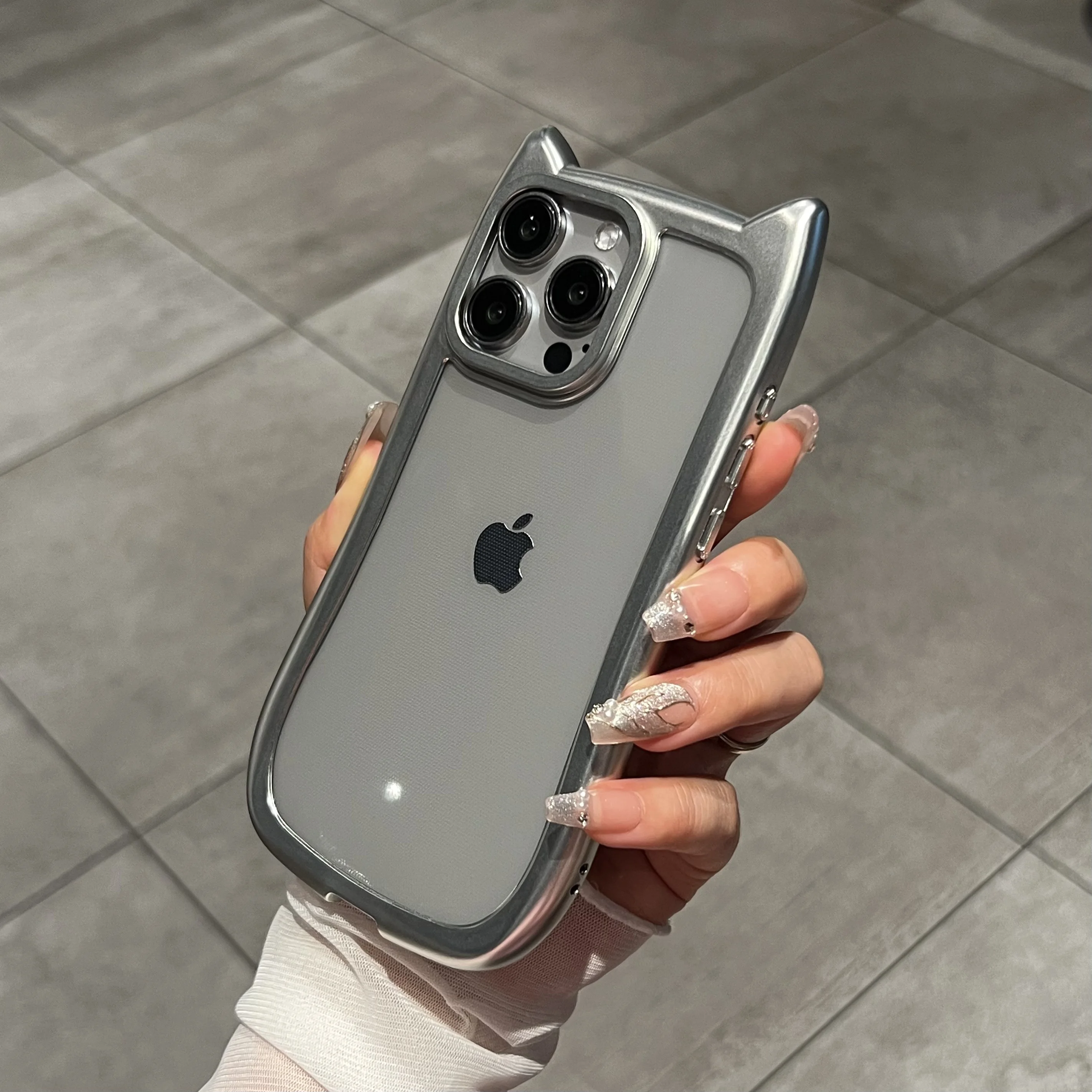Luxury Plating Soft Silicone Cute Cat Ears Armor Bumper Case For iPhone 17 Air 16 15 14 13 12 11 Pro Max Plus Shockproof Cover 2
