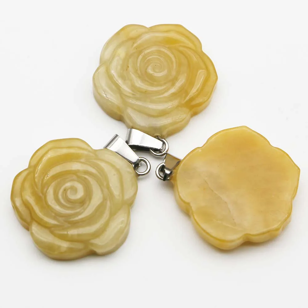 Quality Natural Stone Topaz Hand Carved Rose Necklace Pendant Jewelry Making Reiki Charm Accessories Fashion Valentine Gift 4Pcs