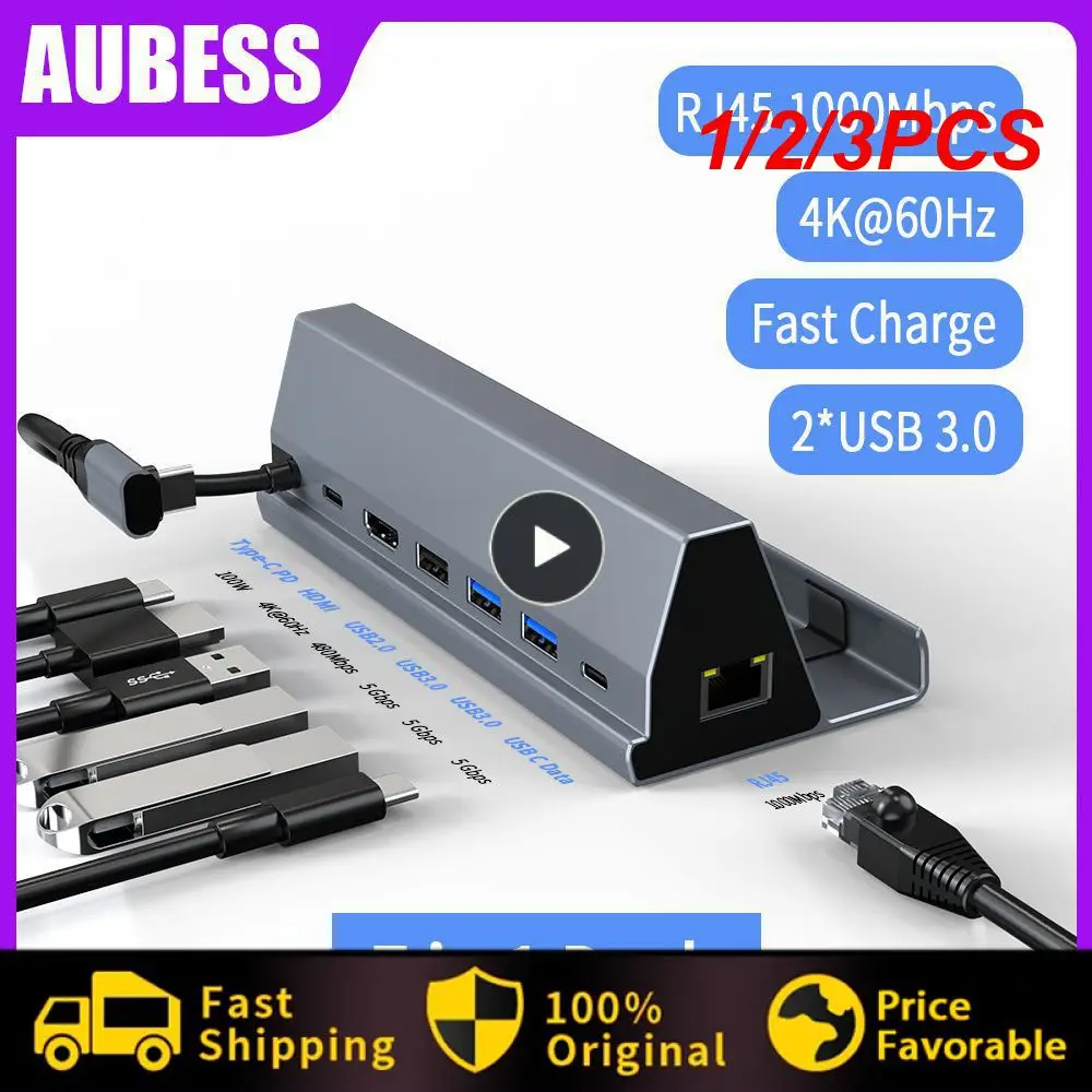 

1/2/3PCS in 1 USB 3.0 4K 60Hz Type C Hub 7 Ports RJ45 1000Mbps PD 100W USB C Charger Stand Holder for Steam Deck Docking Station