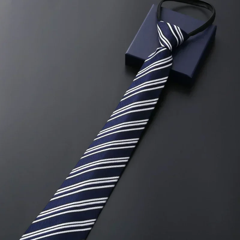 Men's Business Dress Zipper Neck Tie Elegant Gentleman Shirt Tie Groom Wedding Blue Stripe Black, neck tie