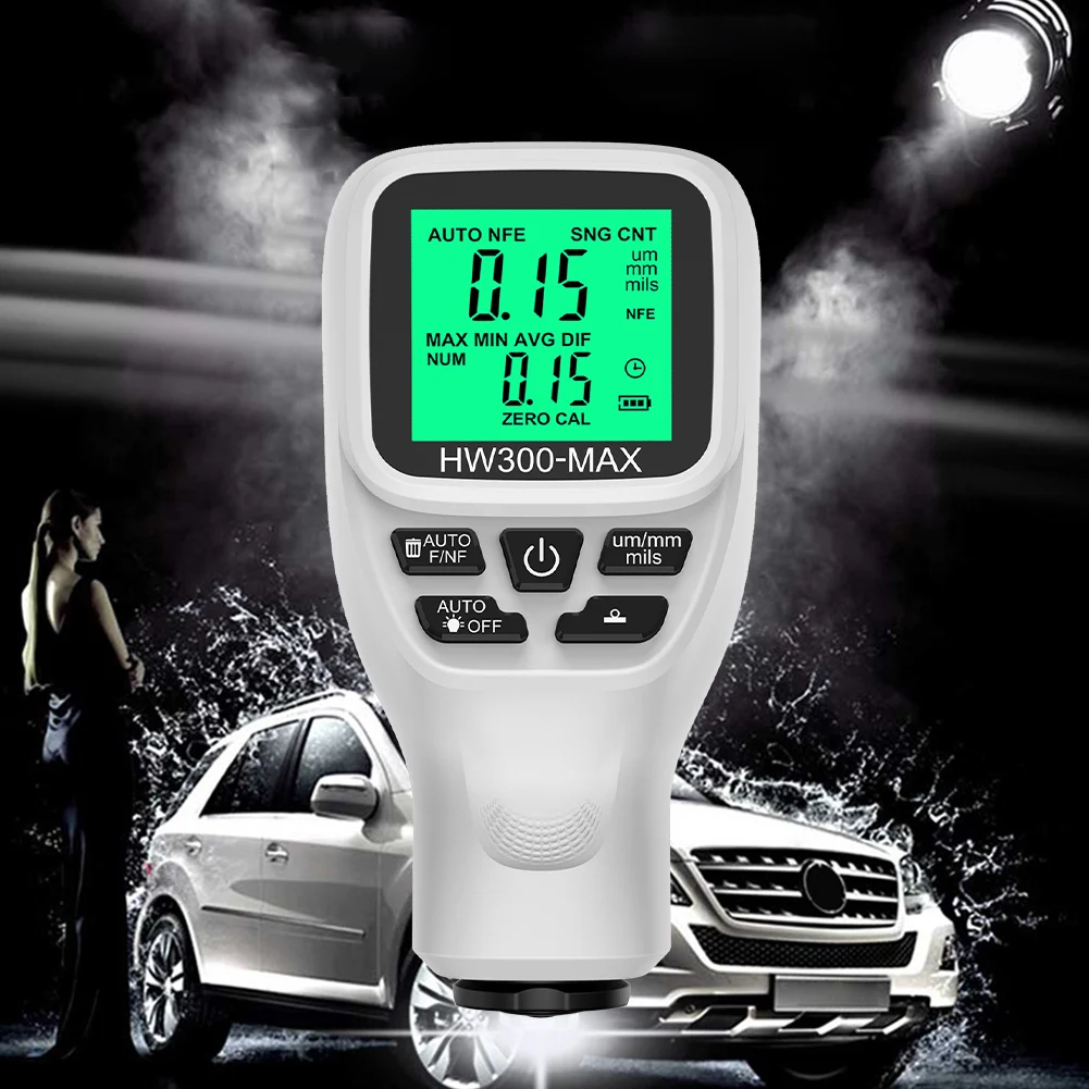 HW300-MAX Car Paint Film Automatic Car Thickness Gauge 0-2000UM Fe & NFe Coating Thickness Tester Manual Automotive Paint Tools Paint Coating Meter Paint Thickness Gauge Thickness Gauge