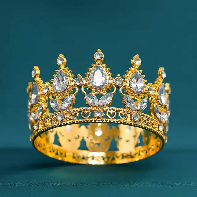 Baroque Vintage Gold Round Tiaras And Crowns For Women Bride Crystal Rhinestone Wedding Hair Accessories 1