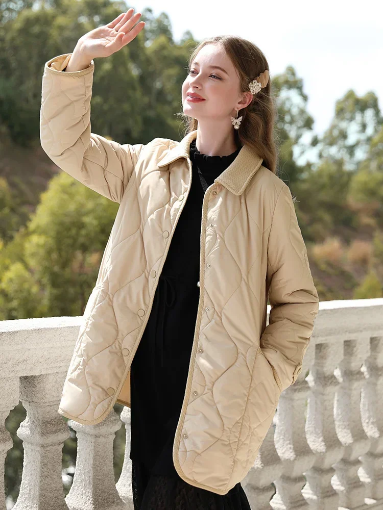 I BELIEVE YOU Khaki Lapel Women's Padded Jacket Winter 2024