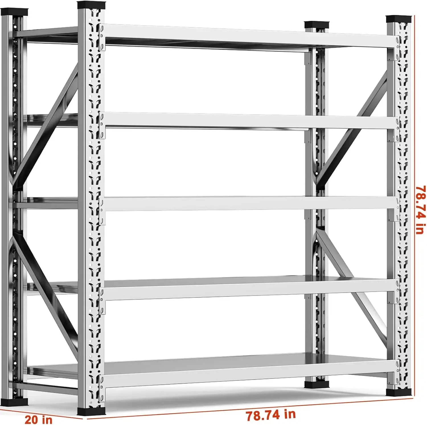 78"W Garage Shelving 4400LBS Heavy Duty Garage Shelving Units and Storage Adjustable 5 Tier Stainless Steel Industrial Shelves 2
