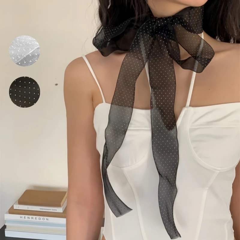 

Jennie Style Black Lace Necktie Polka Dot Ribbon Lace Scarf For Woman Ribbon Headband Fashion Mesh Yarn Hair Band Decorative