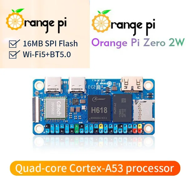 

Orange Pi Zero 2 W 4/2/1GB RAM DDR4 Mini PC Allwinner H618 Orange Pi Zero 2W WiFi Bluetooth BLE SBC Single Board Computer Zero2W