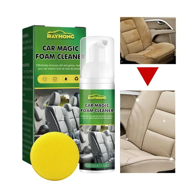 

Car Interior Foam Cleaner Heavy Duty Multi-Use Foaming Cleaner Spray With Sponge 60ml Powerful Stain Removal Kit For Car Carpet