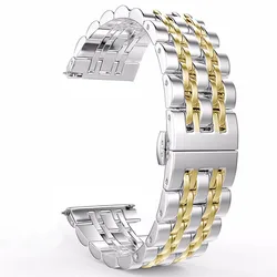 Premium Stainless Steel Watch Band - 20/22mm Adjustable Metal Strap Bracelet - 22mm (Silver Gold)