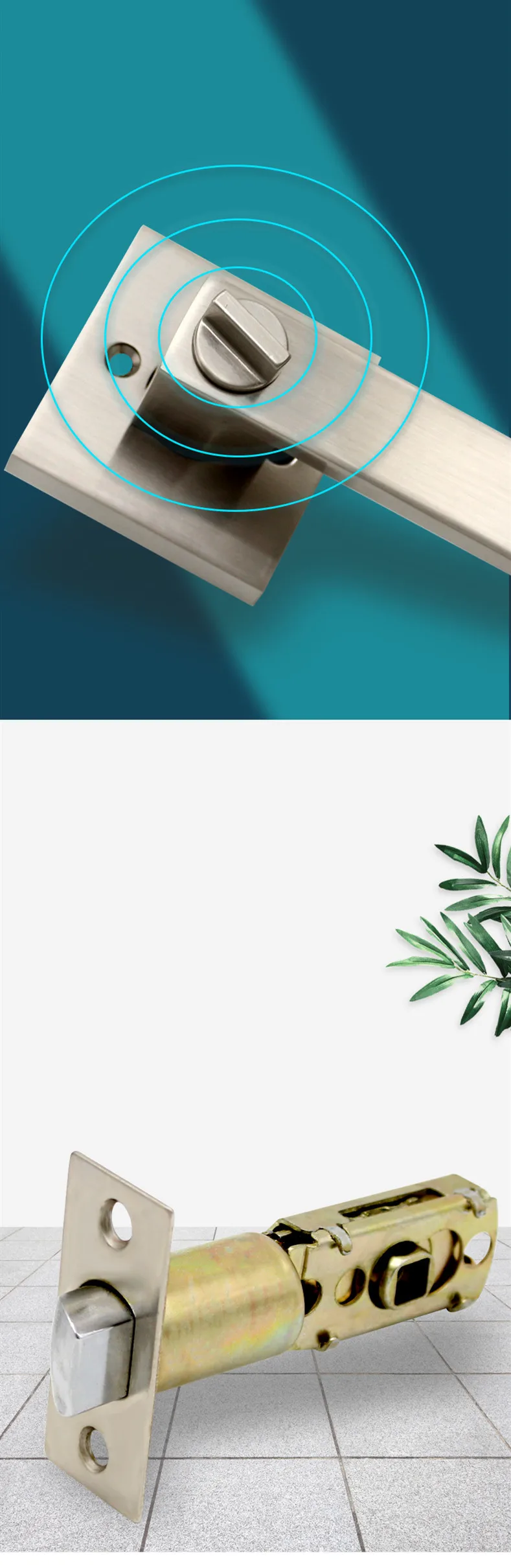 Description Picture 5 of itemBathroom Door Handle Three-lever Lock Solid Zinc Alloy Square Door Lock Bedroom Mute Single Tongue Lockset Home Hardware Fitting