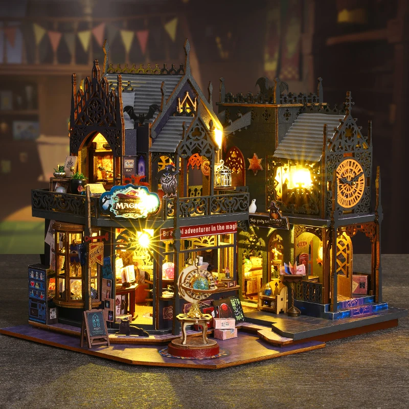 DIY Wooden Miniature Model Kit Flower Magic City Casa 3D Puzzle Dollhouse With Furniture Lights Home Decor for Friends Gifts 3