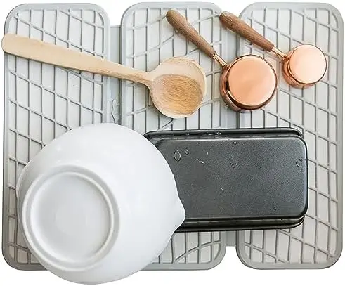 

Home Dish Pad \u2013 Collapsible Kitchen Dish Drying Mat \u2013 Wrapped in Silicone Webbing to Protect Dishes \u2013 Dries Insta