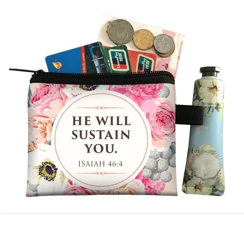 Christian Gift Bible Verse Wallet Women Coin Purse Con Dios Todo Es Posible Money Bag Small Handbag Floral Purses