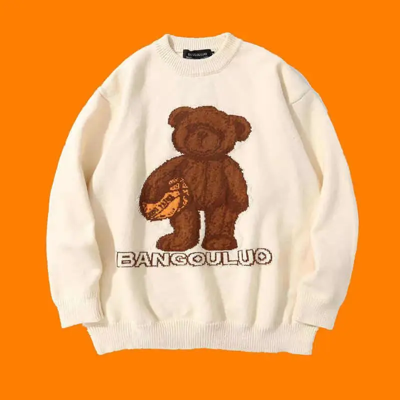 Autumn and Winter New Loose Fashion Little Bear Cartoon Couple Sweater Japanese Lazy Pullover Knit Soft and Comfortable Versatil