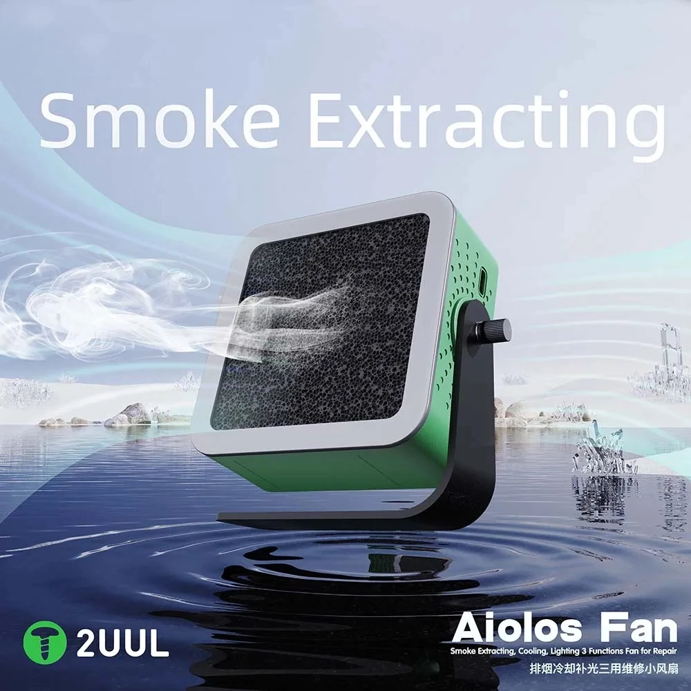 2UUL Aiolos 팬 연기 추출/냉각/조명 3 기능 휴대 전화 수리 도구 용 미니 팬