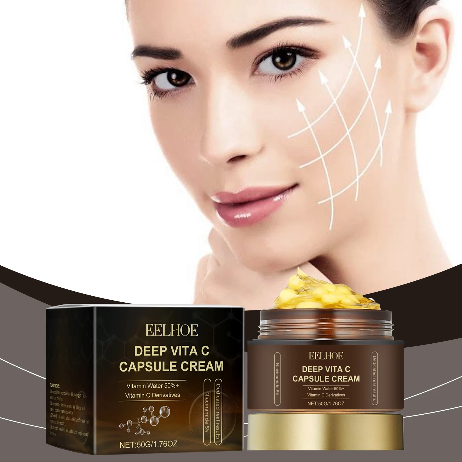 Vitamin C Capsule Moisturizing Face Cream - Nourishing Radiant Facial Skin Hydrating Moisturizing Nourishing Face Cream, Niacinamide Vitamin E Dark Spot Brightening Cream for Face, Hyperpigmentation Skin Tone Evening Moisturizer, Glow Hydration Daily Care