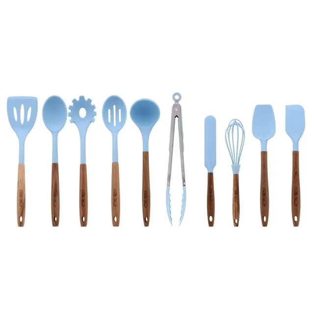 12 Pieces Silicone Natural Acacia Wooden Cooking Utensils Set 