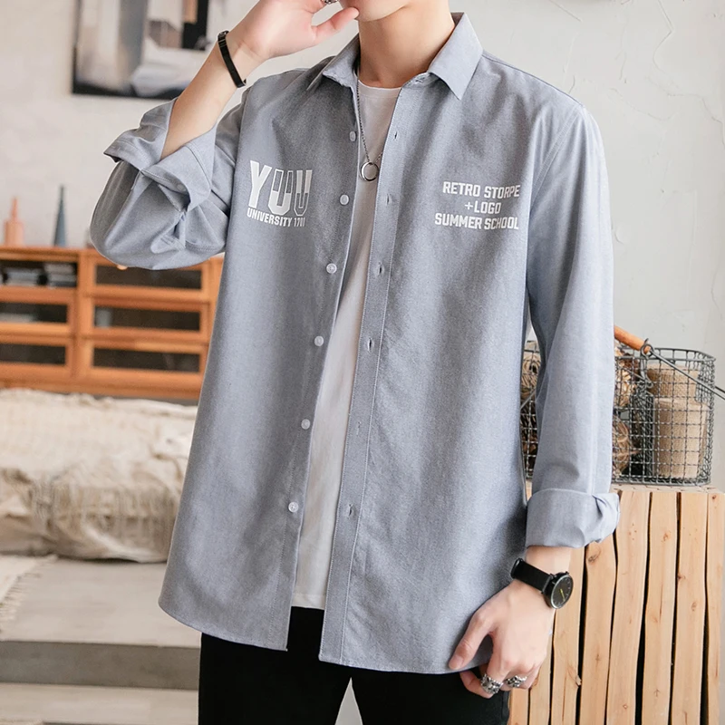 

Oxford Shirt Tops Casual Long Sleeve Shirt Slim Fit Shirt Men Camisa Social Korean Clothes