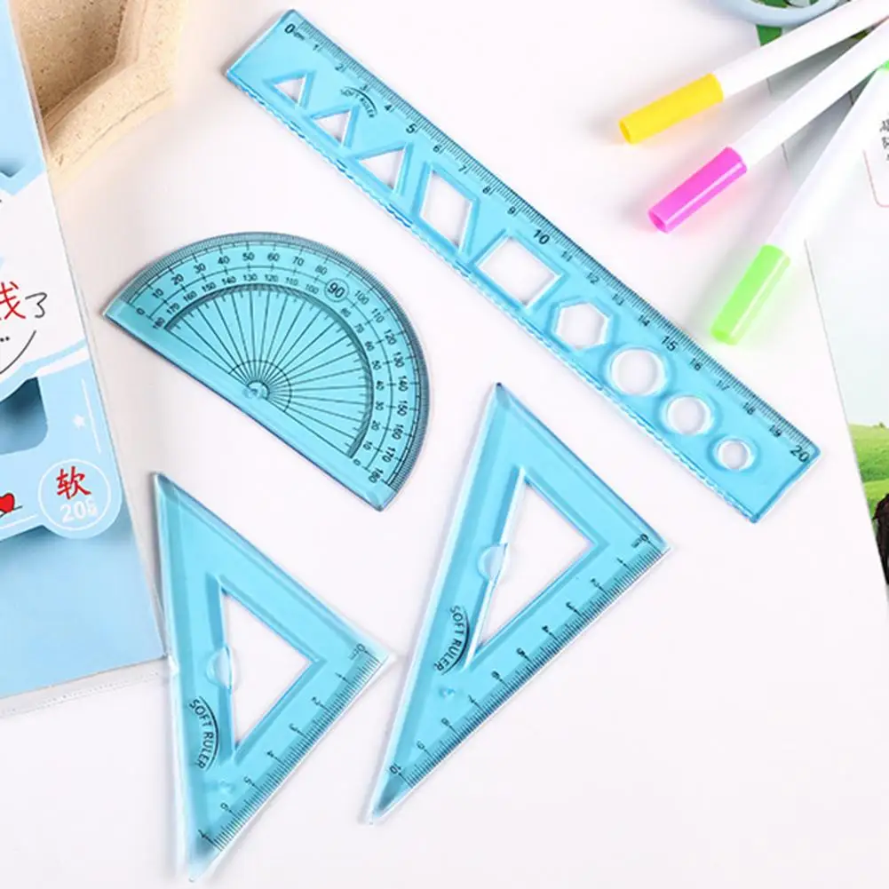 1 Set Student Ruler Set Math Geometry Tool Set Flexible Precision Scale Plastic Centimeters Geometry Ruler Set Offic