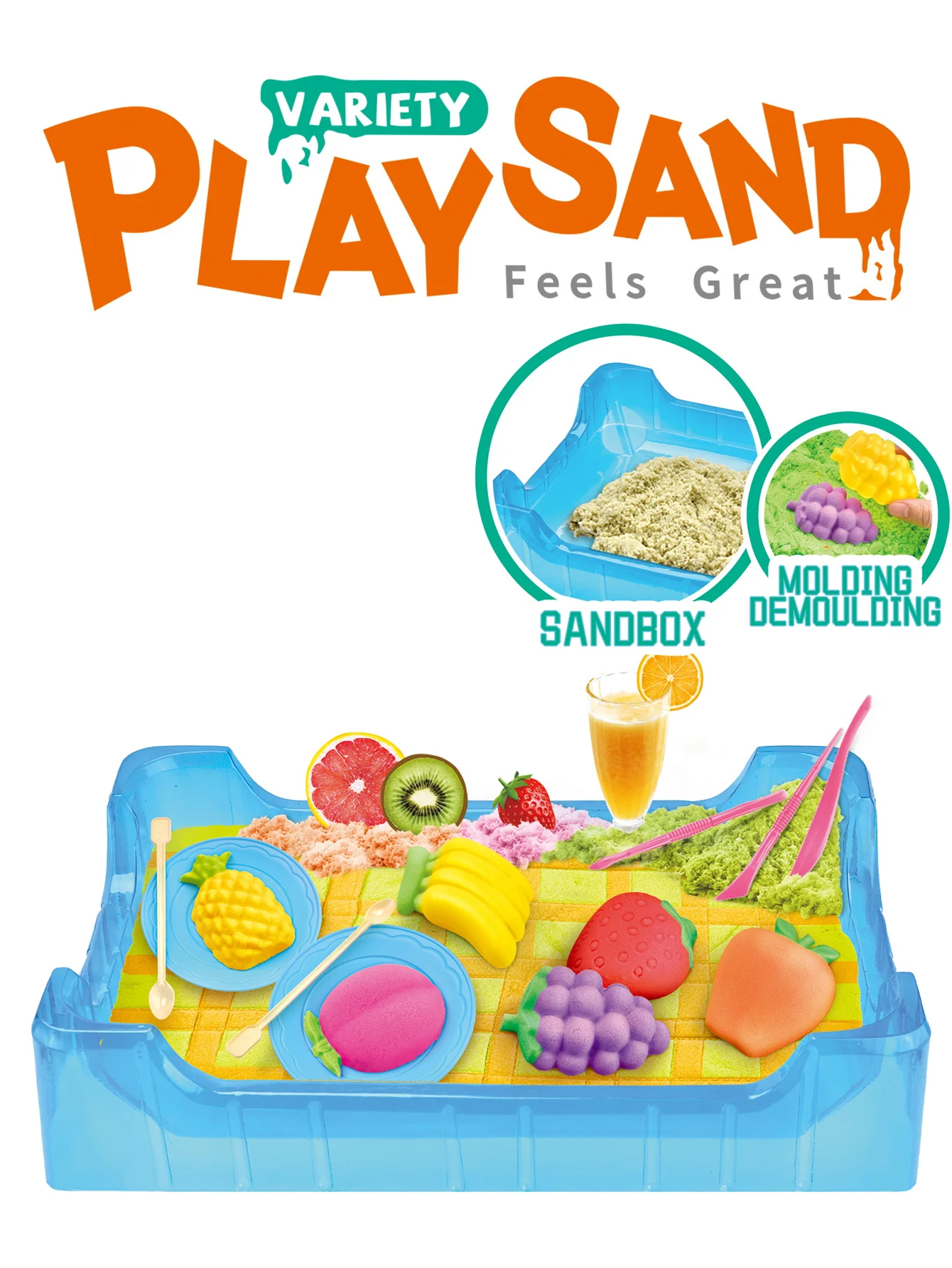 Moldable Play Sand Kit, Colorful Beach Sand, Magic Sand Art Kit with Sandbox Storage 300-500g for Choice Sensory Toys for Kids 3
