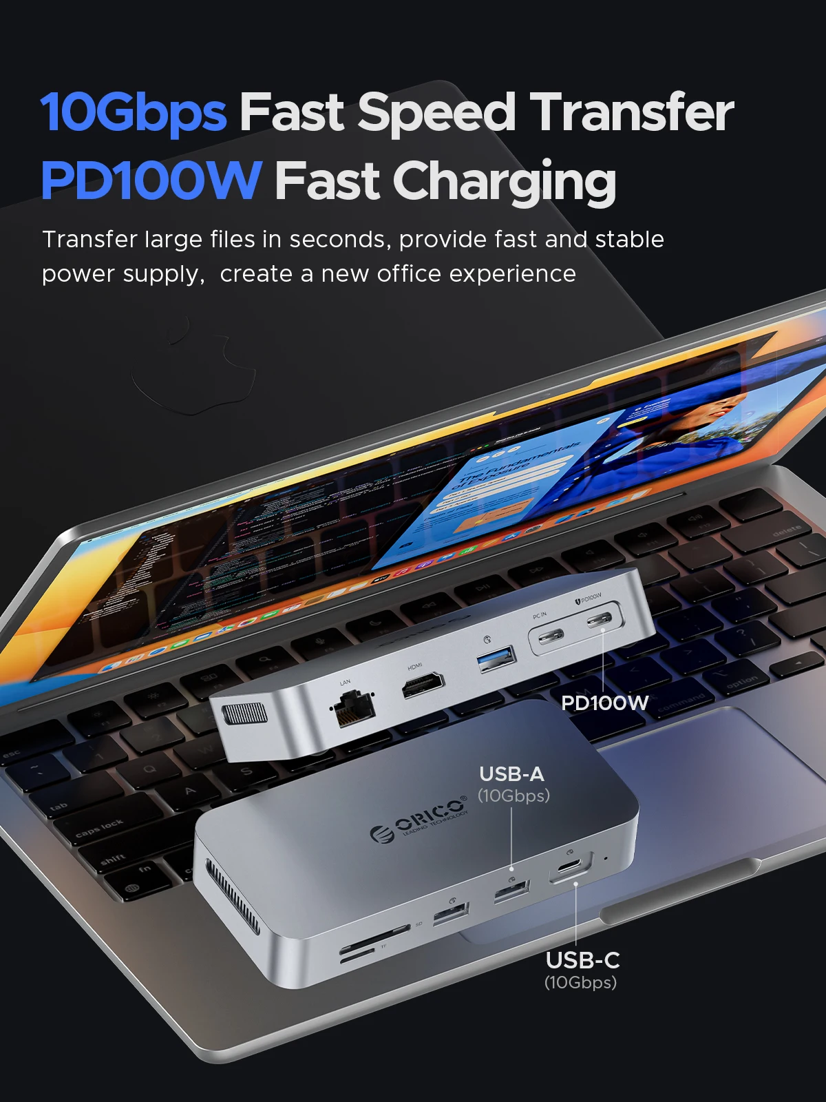 ORICO DataLink PSSD 외장 SSD 도킹 스테이션, C타입-HDMI 호환 어댑터, 맥북용 2 세대 허브, 4K @ 60Hz, USB3.2