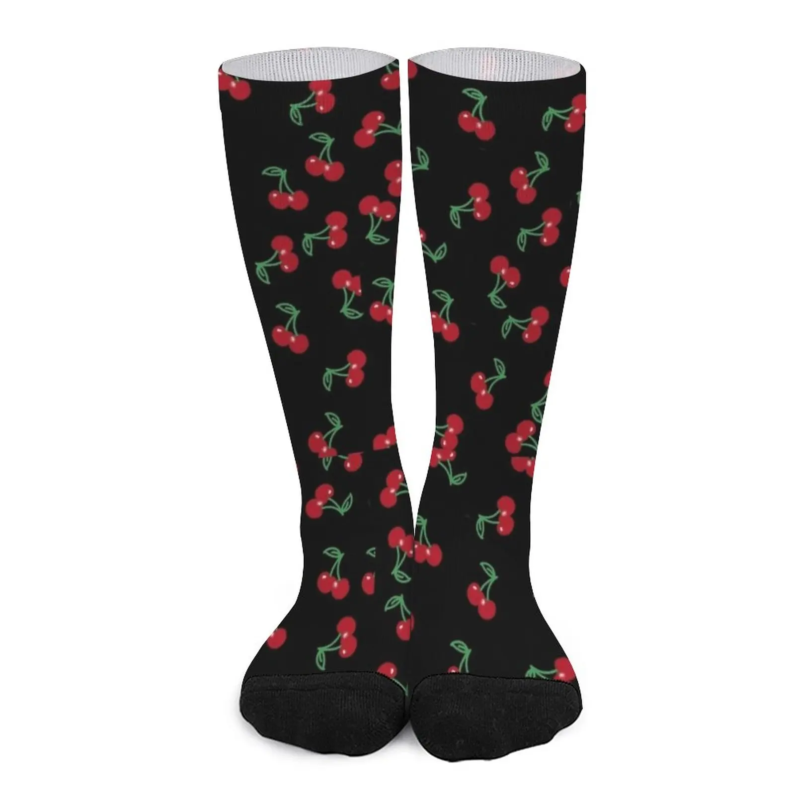 Cute Red Cherry with Green Stem Pattern Print Socks socks for Women retro MEN FASHION heated socks