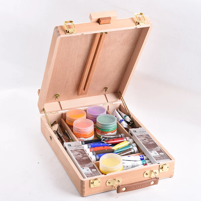 Portable Adjustable Wooden Sketchbox Tabletop Art Easel Desktop Travel Suitcase Storage Painting Tools Artist kids Art Supplies