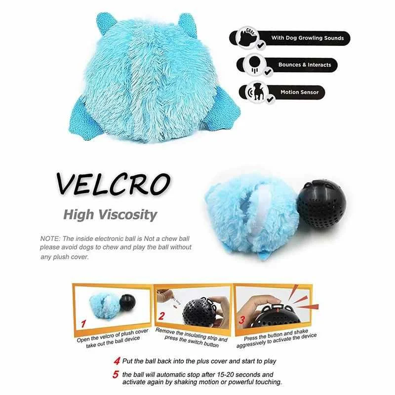 Petbobi Interactive Dog Toys Monster Plush Toy Shake Squeaky Crazy Bouncer  Ball Battery Operated Toy for Small Medium Puppy Motorized Entertainment