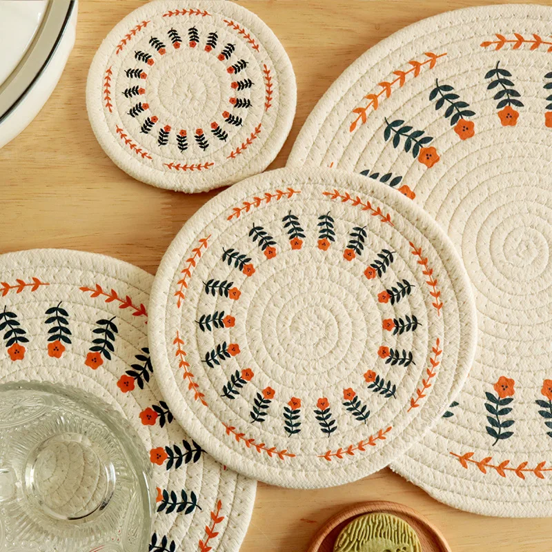 Round Table Mat Woven Ramie Placemats Anti Slip Dining Table Mats Non-Slip Tableware Bowl Pads Kitchen Drink Cup Coasters
