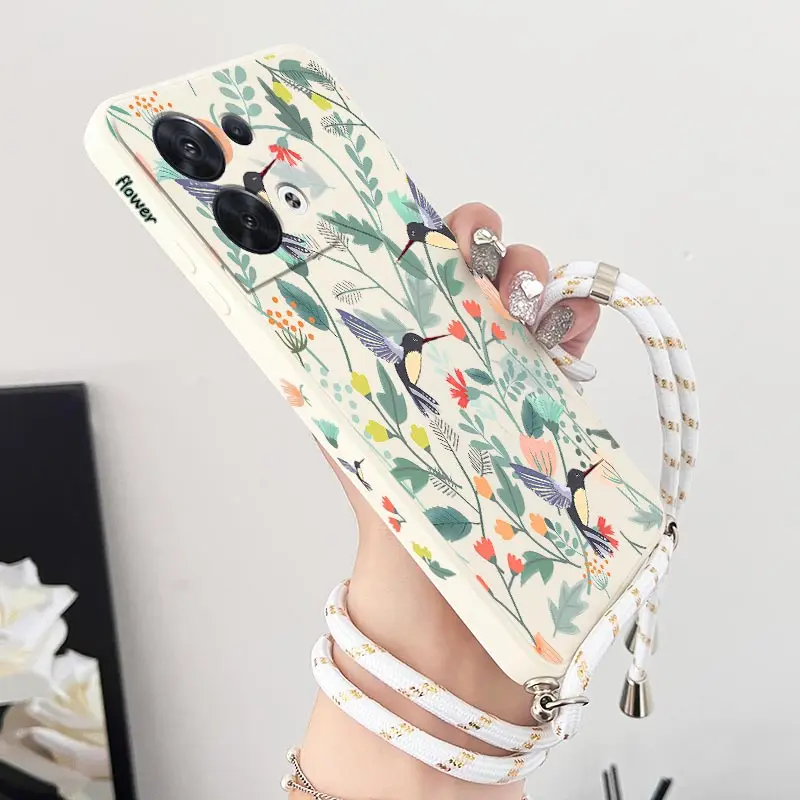 

Free Bird Crossbody Lanyard Silicone Phone Case For OPPO Reno 8 8T 8 Pro 7 7 Lite 7Z 6 6Z 6 ProPlus 5 Lite 5F Cover
