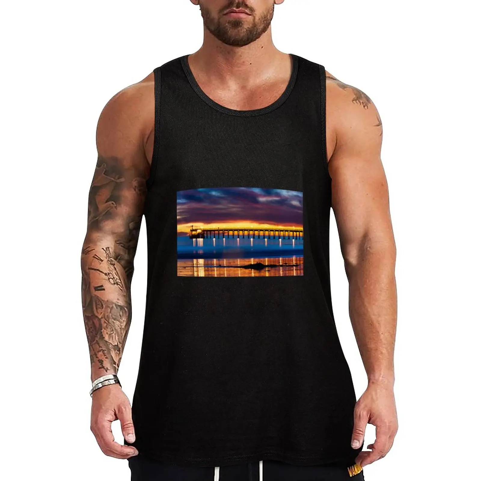 

New Venoco Ellwood Pier, Bacara (haskell's) beach Goleta at sunset Tank Top gym wear men Sports shirt man