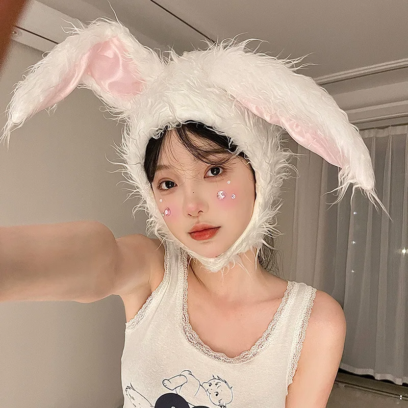 Cute Rabbit Bunny Ears Hat for Women Girls Kawaii Earflap Cap Warm Head Warmer Winter Hat Girls Beanie Halloween Bunny Hats 3