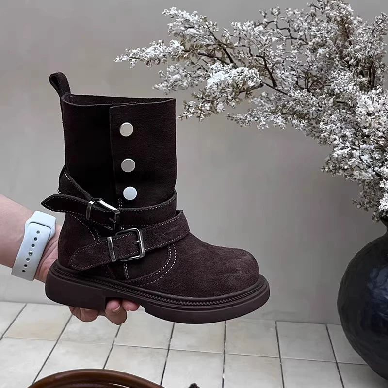 2025 New Children's Autumn Boots Classic Trend Girls Causal Ankle Boots Retro Fashion Kids Simple Leather Short Boots Round-toe