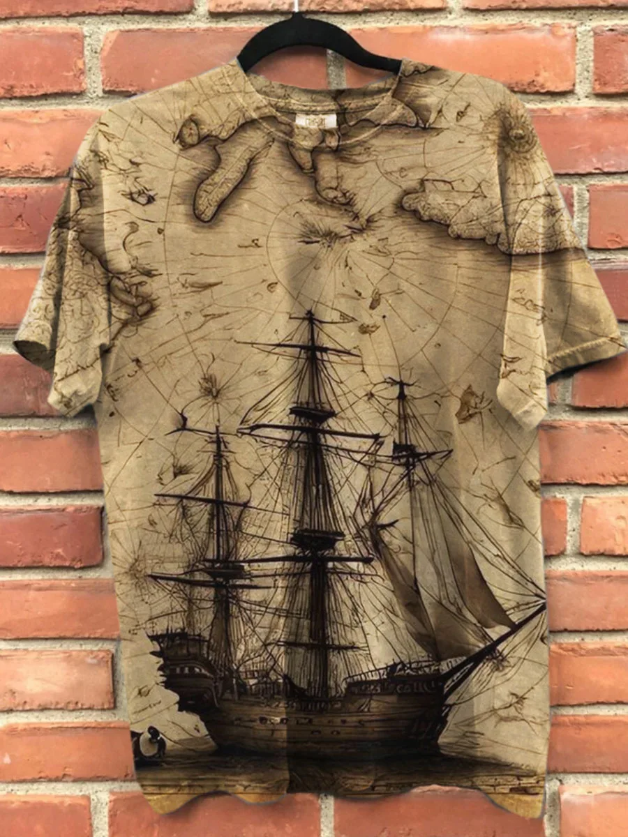 Mens Casual Retro 3D Print T Shirt Oversized Short Sleeve Tee