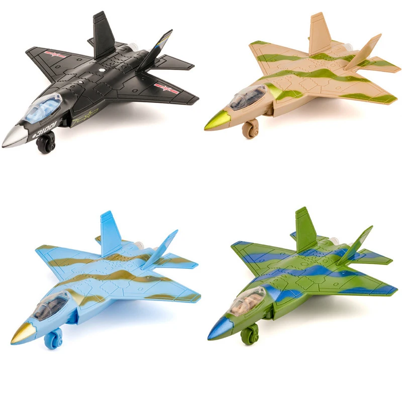 Inertial Fighter Kids Toy Pull Back Toy with Light and Sound Aircraft Model Helicopter J-31 Fighter Military Model Childern Gift