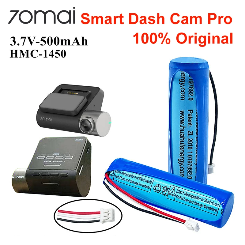 Bateria Li-ion Original para 70mai Smart Dash Cam Pro Bateria de Substituição 3.7v 500mah A550 A550s A800 Midrive D02 Hmc1450 Fios