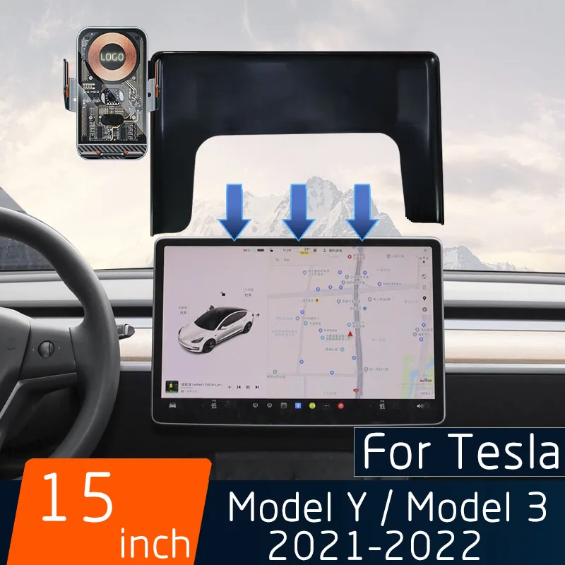 

Для Tesla Model Y Model 3 2021-2022 Автомобильная стандартная беспроводная зарядка кронштейн 15 дюймов центральный экран управления фиксирующее основание