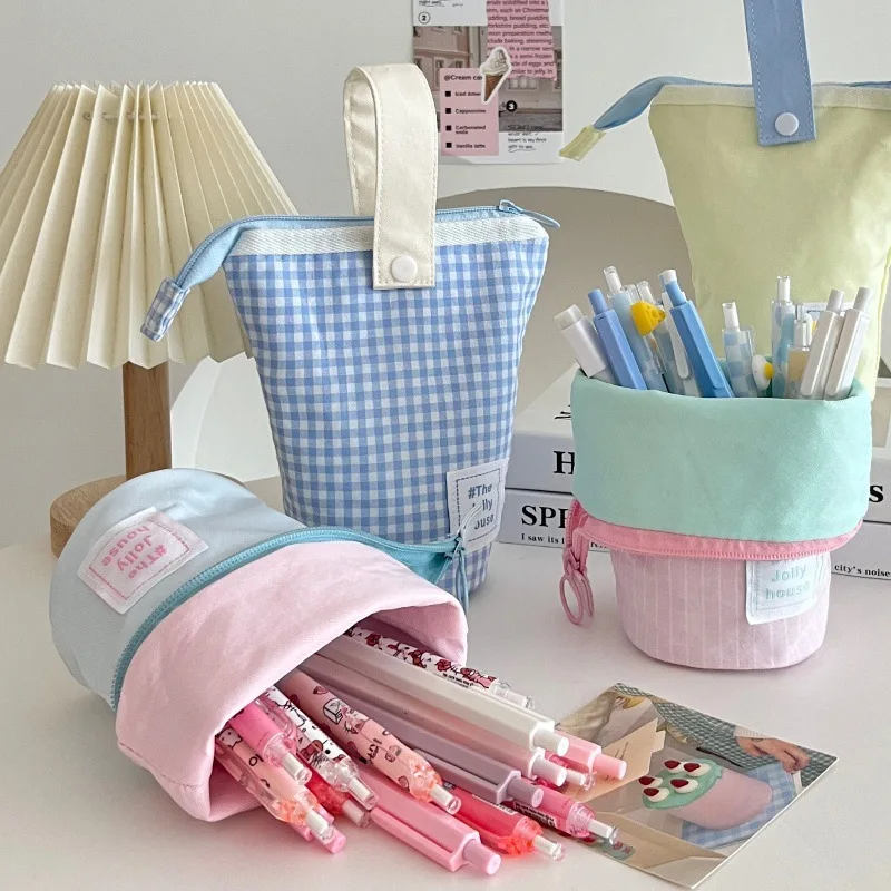 High capacity polyester pencil case fabric office supplies desktop organizer multifunctional large capacity storage bag durable stationery organizer stationery storage box