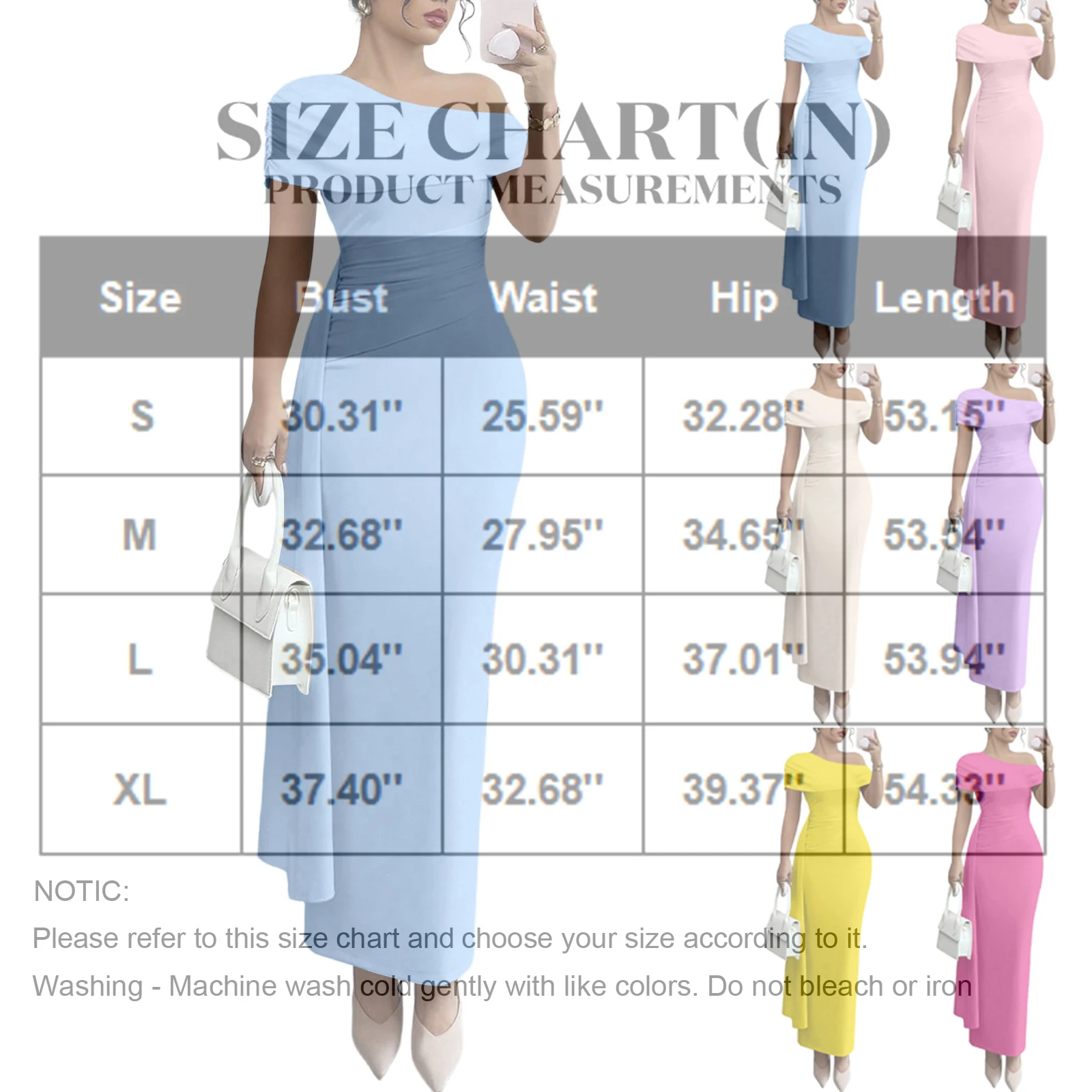 فساتين طويلة مثيرة للحفلات للنساء برقبة مائلة بدون أكمام بلون سادة، فستان طويل بطيات بقصة ضيقة، فستان ضيق أنيق
