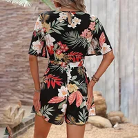 Bohemian Floral Print Short Jumpsuits For Women Summer Short Sleeve Wide Legs One Pieces  Elegant 2024 Beach Wear Casual Outfit - Image 6