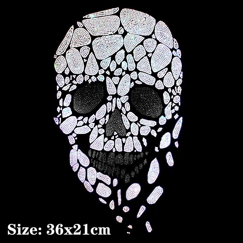 

Silvery Skull Hot Diamond Sequin Iron on Applique Patches Hot Fix Rhinestone Transfer Motifs Transfer on DIY Shirt Dress.