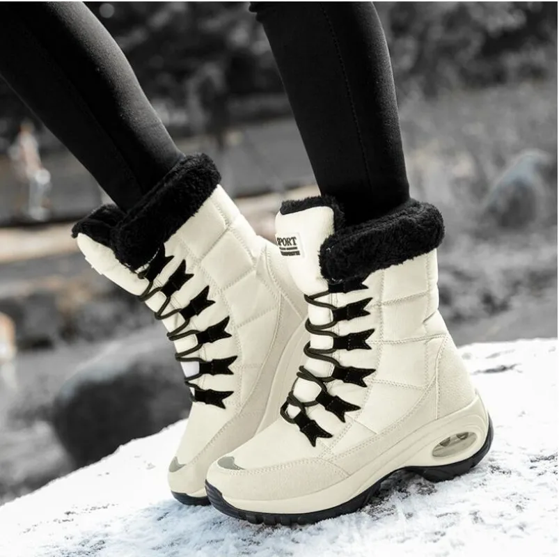 

Женские ботинки, зимние теплые качественные сапоги до середины икры, женские удобные водонепроницаемые ботинки на шнуровке, женская обувь, 2023