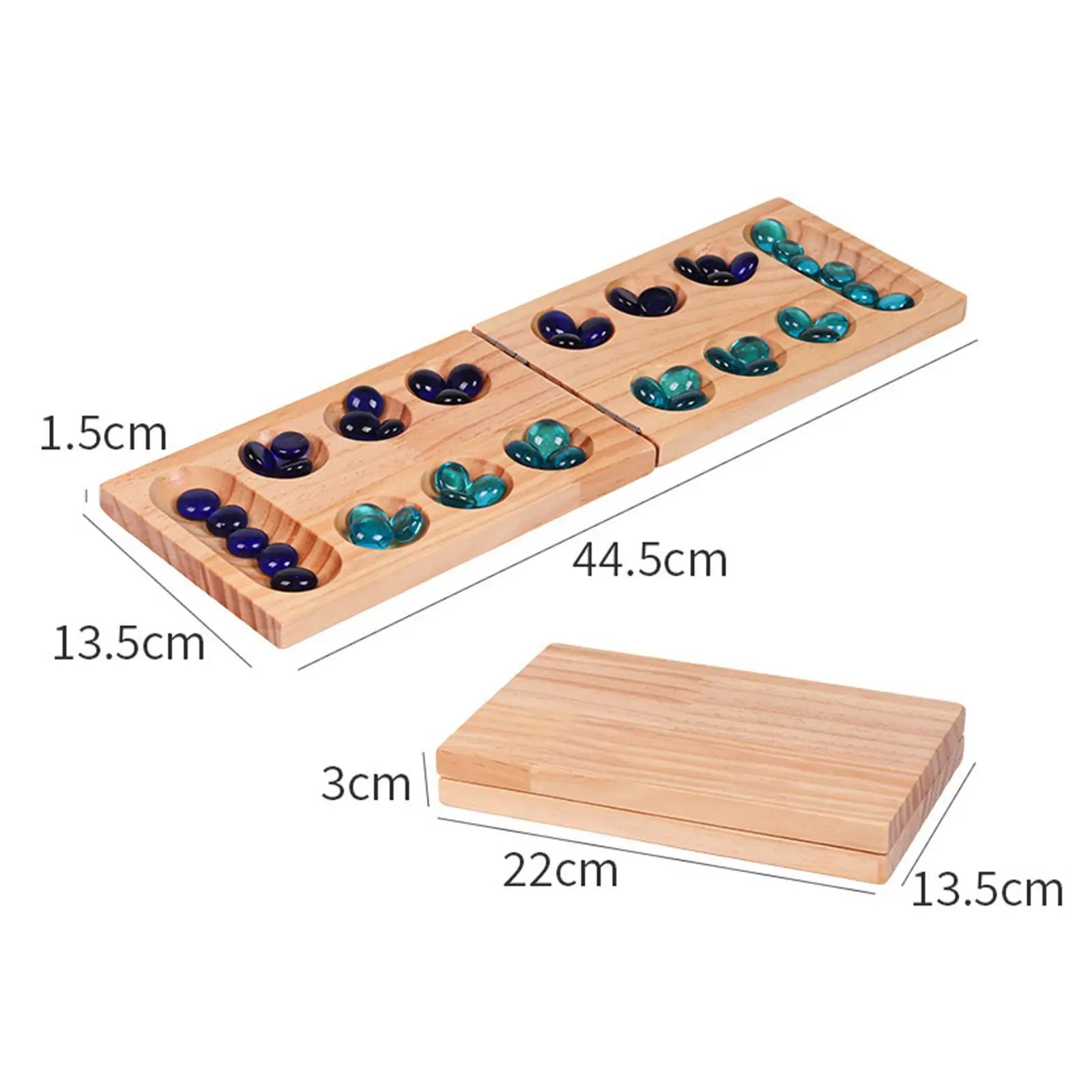 Wood Mancala Board Game Classic Teen 48 Stones for Family Entertainment Kids