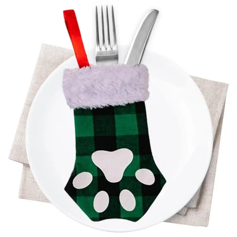 

Christmas Cutlery Bag Christmas Cat Paw Linen Tableware Holders Kitchen Utensil And Flatware Organizers Supplies Christmas