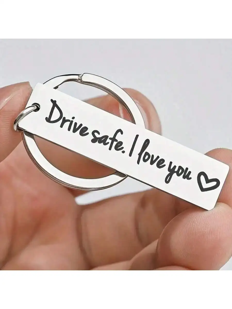 1Pc Mannen Rijden Veilig Ik Hou Van Je Zilveren Roestvrijstalen Sleutelhanger Cadeau Voor Echtgenoot Vriendje