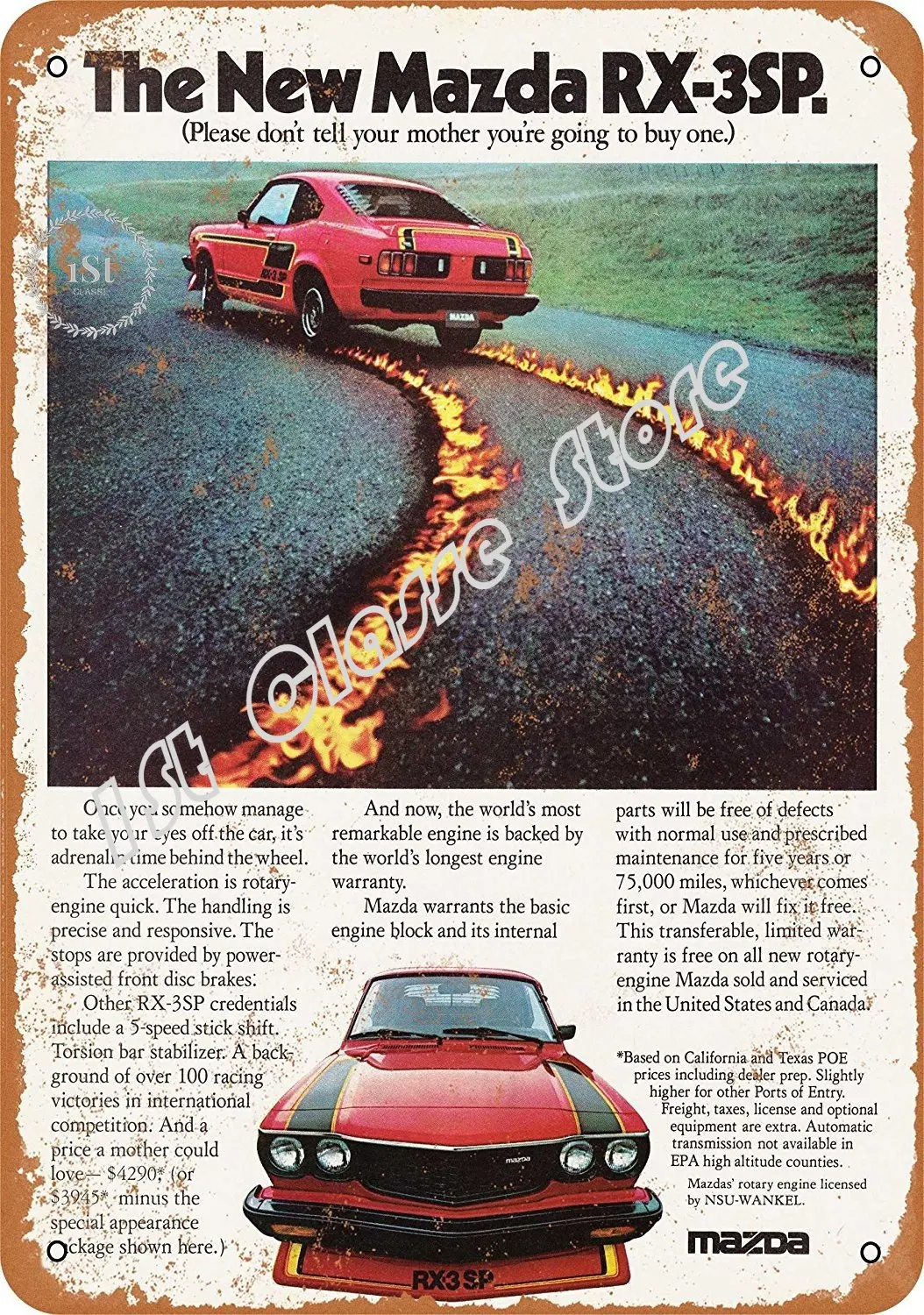 

Vintage Look Reproduction 2 Metal Sign 1977 Mazda Rx-3sp Wall Color 8 X 12 / 16X 12