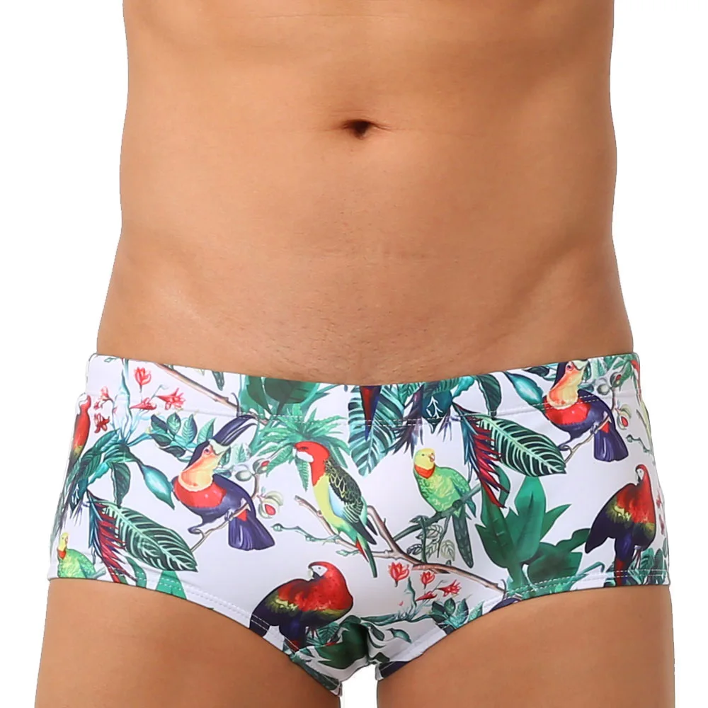 

2023 Fashion Bird Print Swimwear Men Swimming Trunks Sexy UXH Push Up Pad Swimsuit Mens Swim Briefs Men's Bathing Suit Beachwear