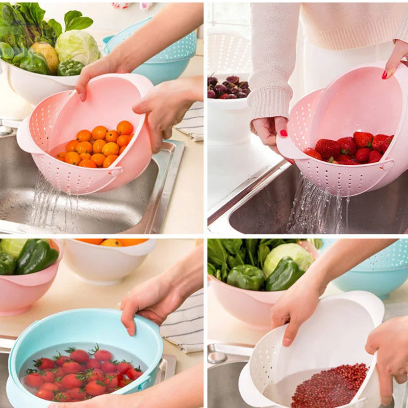 Draining Basket Fruit Vegetable Cleaning Basin Double Layer Washbasin