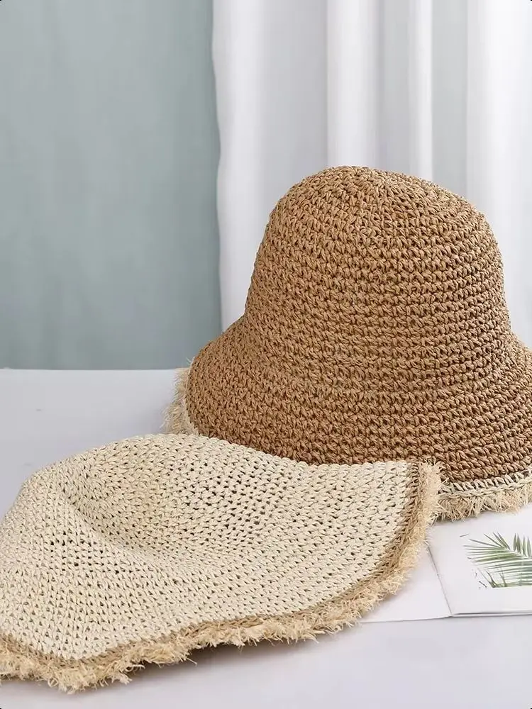 Womens Straw Hats Chinese Straw Hat Panamas UV Protection Sun Visor Beach Hats Women Visors Foldable Female Summer Sun Hat